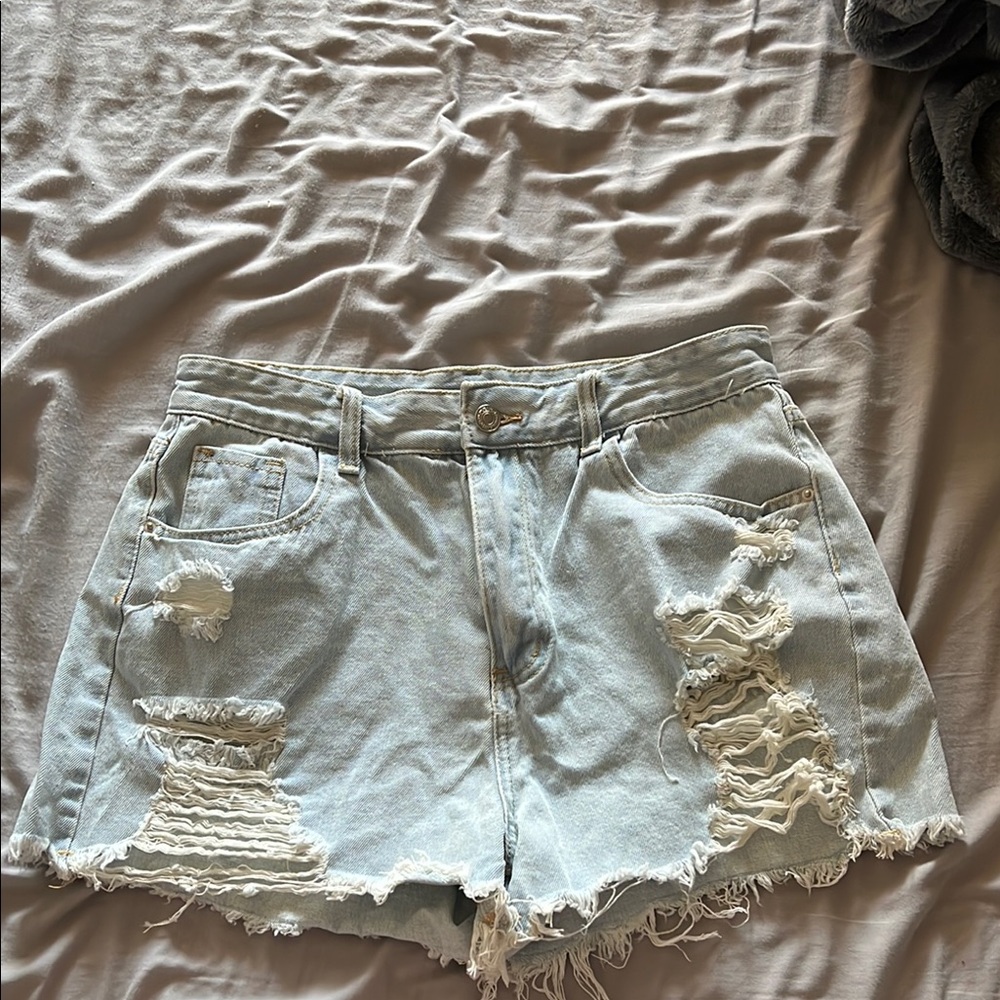Cupshe Blue Jean Shorts Distressed High-Waisted